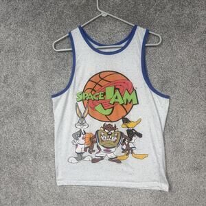 Space Jam Tank Top Mens M Multi Color Basketball Cartoon Graphic Looney Tunes